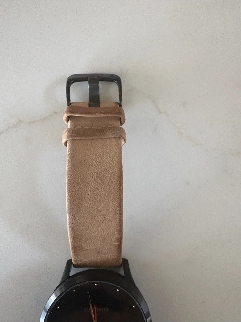 Garmin vivomove HR onyx black tan suede smart watch